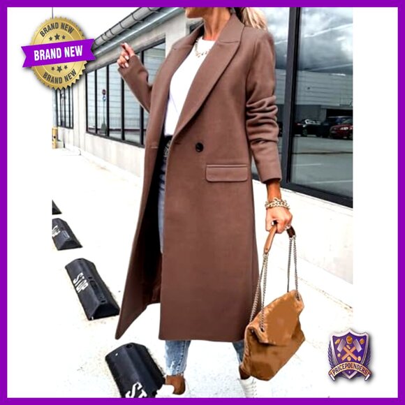 Long Wool Peacoat Classic Notch Lapel Dressy Fall Winter Coat Jacket - Picture 3 of 3